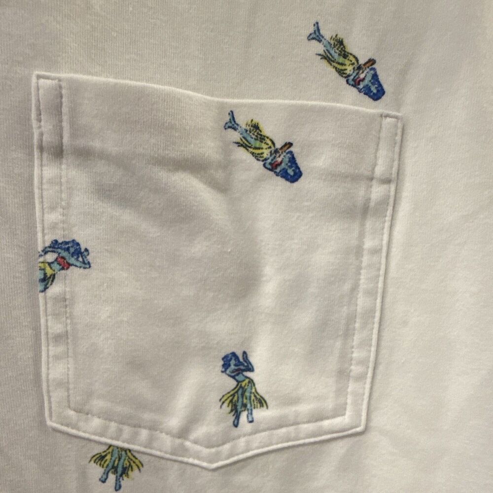 Johnnie-O Hangout Mens S White Cotton Hula Print Polo Shirt Pocket - Picture 3 of 7